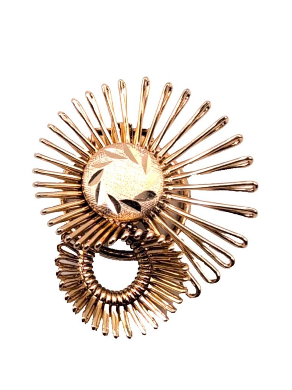 Vintage West Germany Gold Tone MCM Abstract Coil Starburst Scarf Ring Clip VGC